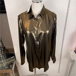 NWT Lauren Ralph Lauren Gold Metallic Lamé Button-Down Shirt - Size M